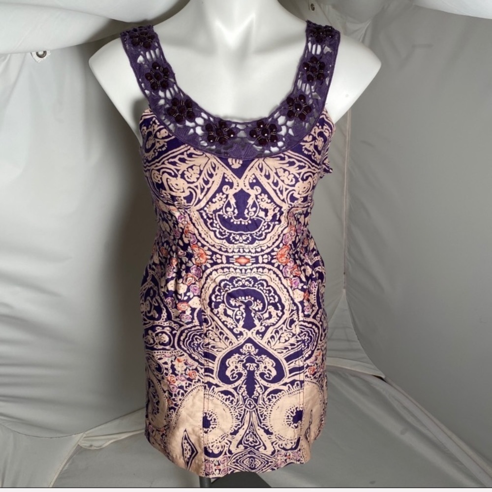 Free People purple crochet beaded sleeveless cocktail dress - Picture 2 of 10